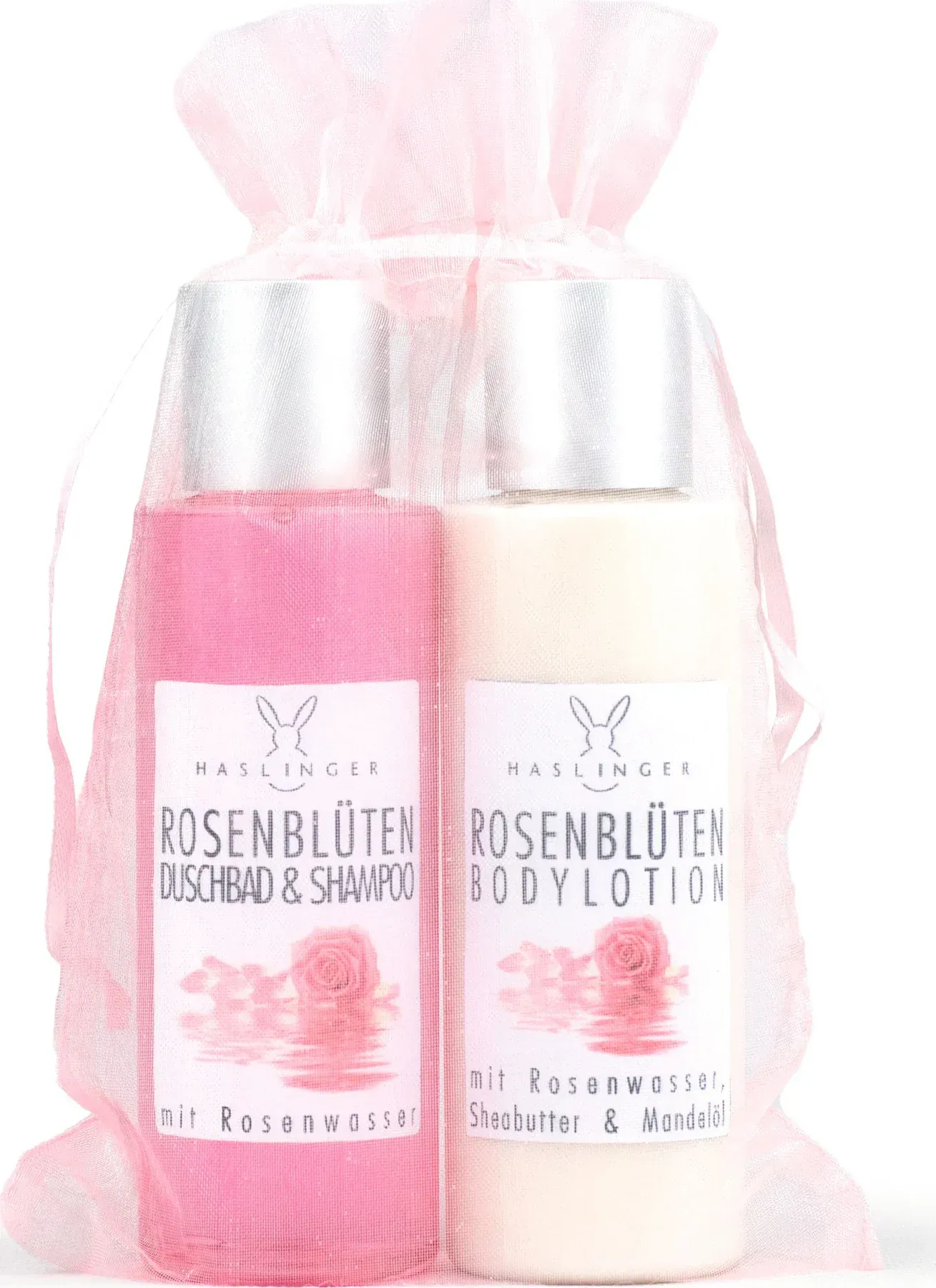 Rosenblüten Duschbad & Shampoo und Bodylotion im Organzabeutel