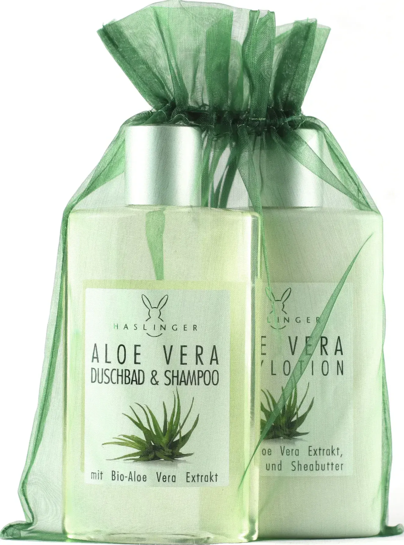 Aloe Vera  Duschbad & Shampoo und Bodylotion im Organzabeutel